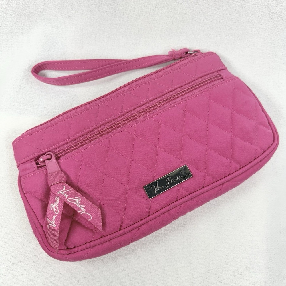 EUC Vera Bradley Zip Fuchsia/Hot Pink Wristlet Clutch Wallet Phone Size 8.5 x5x1